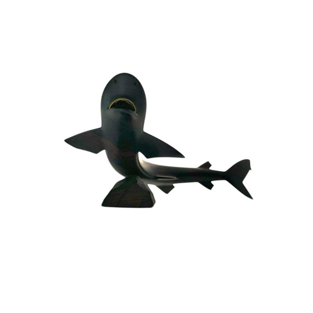 Wood Shark Sculpture Hand Carved Wood Great Fish Figurine Vintage Gift For Sale - Image 7 of 10