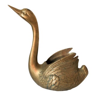 Vintage Brass Swan Planter For Sale