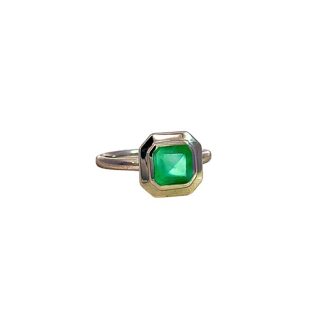 Metal Natural Solitaire Colombian Emerald Ring 6.5 14k W Gold 1.35 Cts Certified For Sale - Image 7 of 11