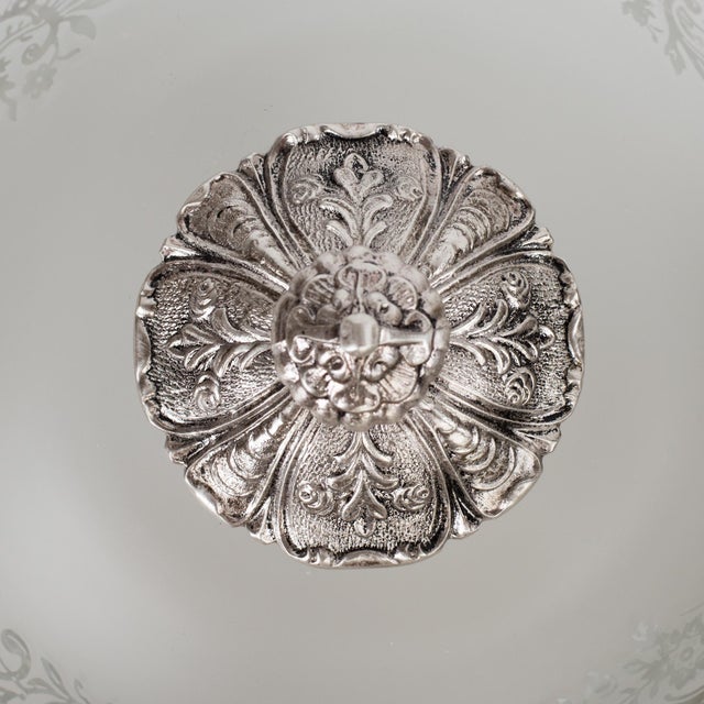 1950s Spanish Neo-Rococo Silver-Plated Cast Brass Plafond Flush Mount Ceiling Light For Sale - Image 10 of 13