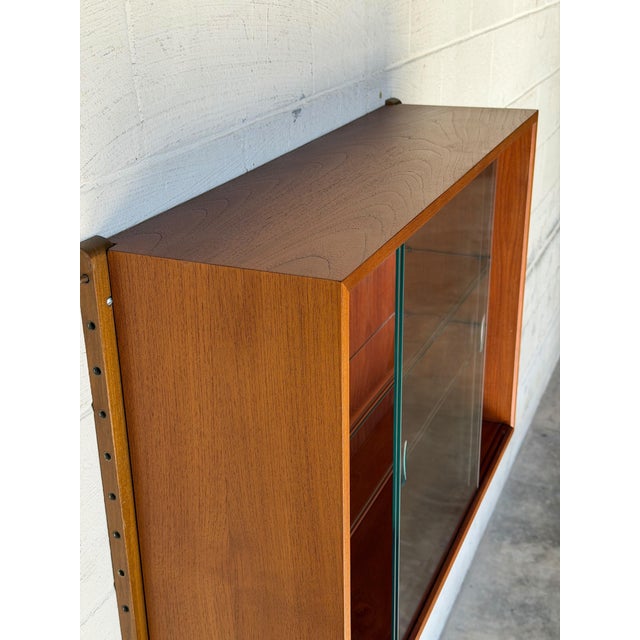 Wood Vintage Danish Teak Wall-Mounted Display Cabinet With Sliding Glass Doors by Cado – Mid-Century Modern For Sale - Image 7 of 9