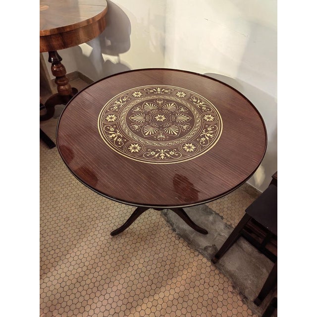 Round Table in Rosewood with Ivory Inlays, 1940-1950s For Sale - Image 10 of 13