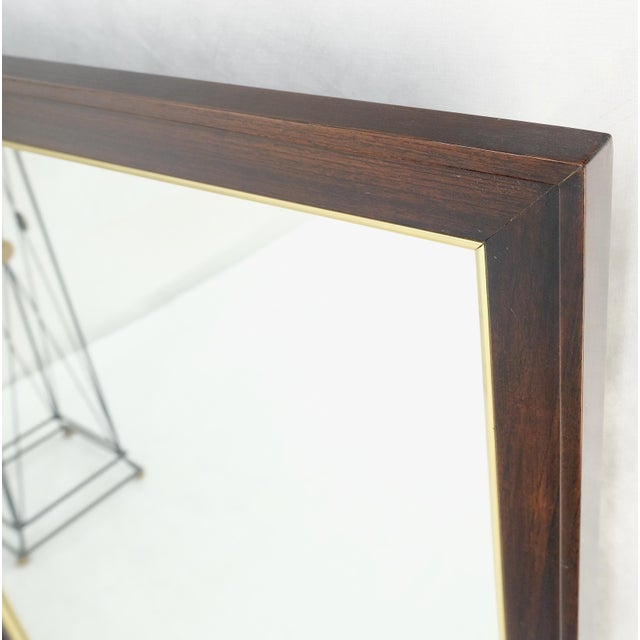 Paul McCobb Mid Century 1970s 30x48" Rectangle Walnut 7 Brass Wall Mirror MINT For Sale - Image 4 of 7
