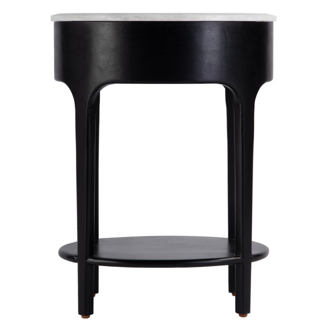 Ellen 18.25 in. W Oval Marble and Wood 1 Drawer Nightstand, Black For Sale - Image 10 of 11