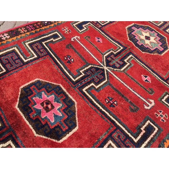 Mid-Century Modern 1960s Colourful Geometric Designed Turkish Area Rug - 64.5" X 127.5" For Sale - Image 3 of 8