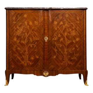 Louis XV Style Commode in Precious Wood with Floral Motifs For Sale