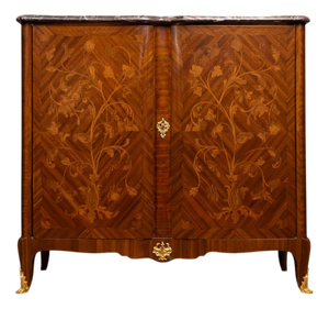Louis XV Style Commode in Precious Wood with Floral Motifs