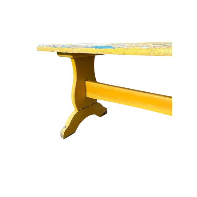 Wood Vintage Trestle-Style Country Farmhouse Bench Storied Patina For Sale - Image 7 of 12
