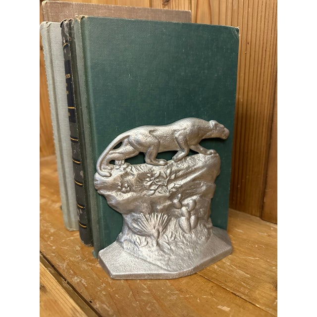 1950s Panther on the Prowl With Foliage Cast Bookends- Set of 2 For Sale - Image 11 of 11