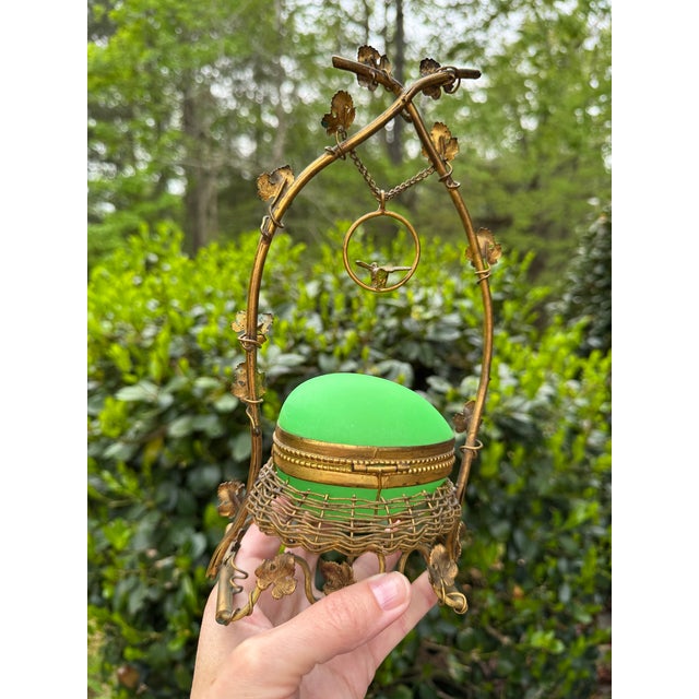 Antique French Uranium Opaline Egg Casket in Gilt Nest and Ivy Canopy Stand, Palais-Royal Taste For Sale - Image 9 of 15