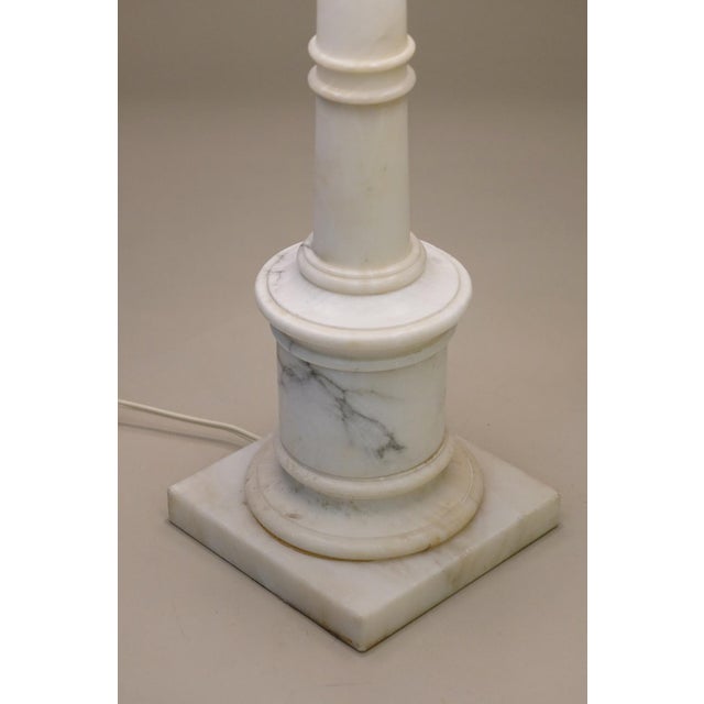 Stone 1960s Large Hollywood Regency Modern Carrara Marble "Tuscan" Style Column Table Lamp For Sale - Image 7 of 11