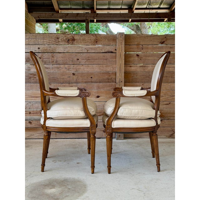 Pair of Antique French Louis XVI Style Oval Back Fauteuil Armchairs For Sale - Image 4 of 11