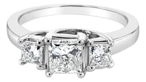 Princess Cut Three-Stone Diamond Ring 1.52cttw 14k White Gold, Size 5