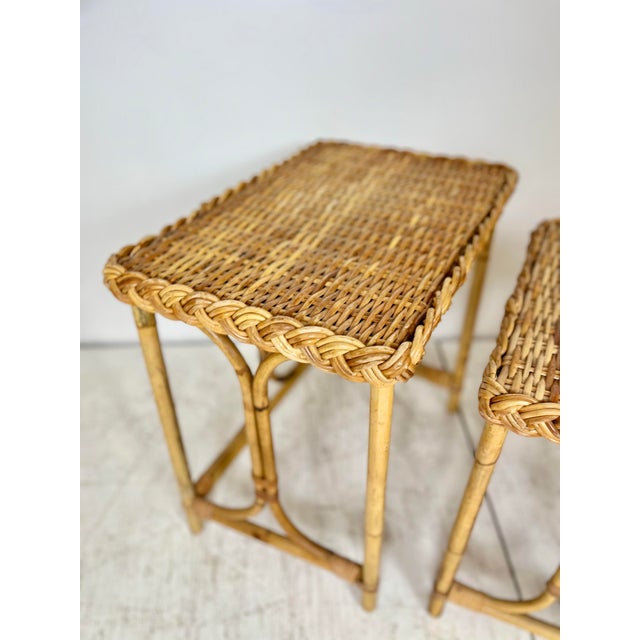 Brown Vintage Wicker Rattan Nesting Side Tables- Set of 3 For Sale - Image 8 of 12