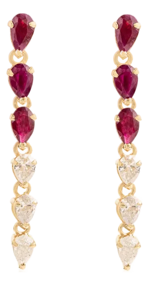 Late 20th Century 1.32 Ct Pear Shape Red Ruby & Diamond Drop Earrings in 14k Gold- A Pair