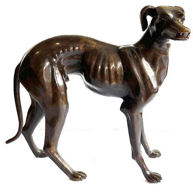 Mid-Century Modern Life-Sized Italian Bronze Whippets Greyhounds - a Pair For Sale - Image 3 of 12
