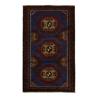 Rug & Kilim’s Baluch Tribal Rug in Navy Blue With Geometric Medallions For Sale