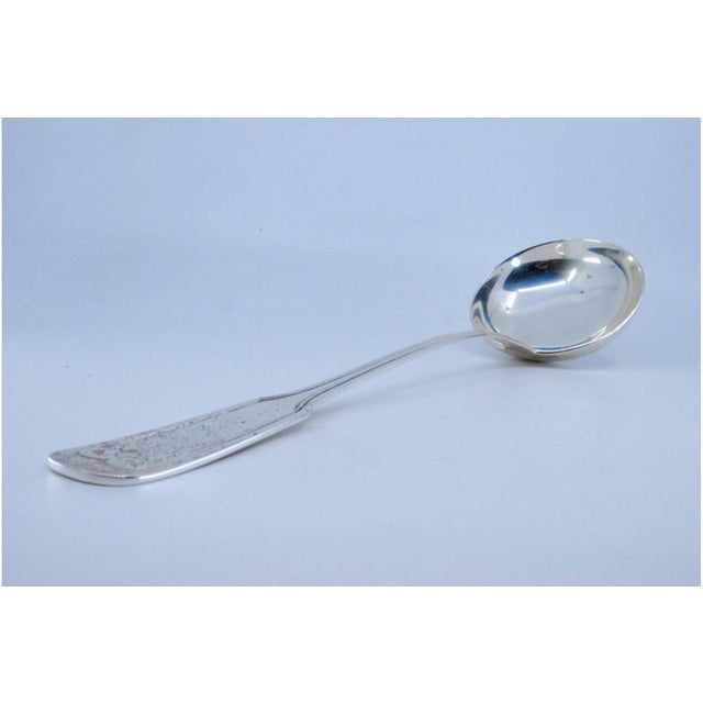 Metal Plain Silver Soup Ladle with Grooves Along the Handle For Sale - Image 7 of 9