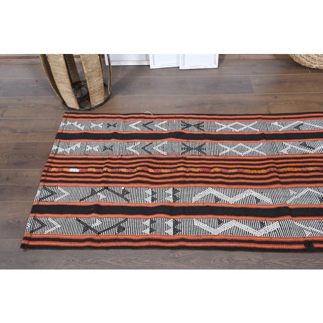 Black 1970s Vintage Handmade Wool Cotton Black Orange Runner Rug For Sale - Image 8 of 11