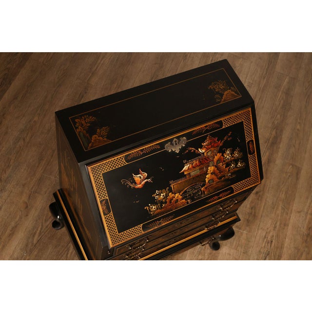 Queen Anne Style Chinoiserie Slant Front Writing Desk For Sale - Image 12 of 18