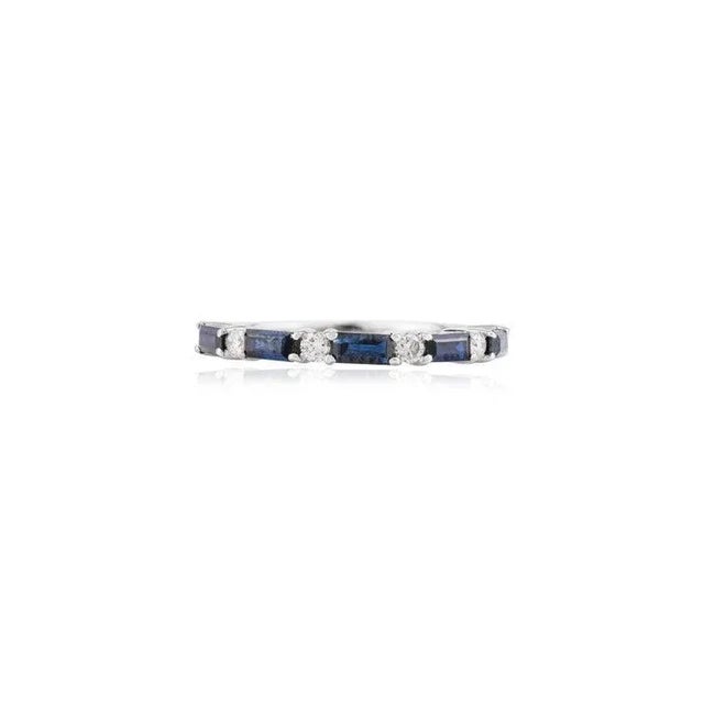 Not Yet Made - Made To Order Blue Sapphire and Diamond Dainty Band Ring in 18k White Gold Ring Size 11 For Sale - Image 5 of 9