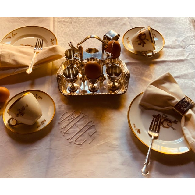 Antique Edwardian American Silverplate Egg Cup Set, Six Cups and Six Spoons on Footed Tray - 13 pcs For Sale - Image 16 of 18