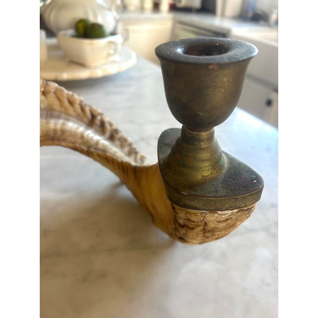 Vintage Ram Horn Candle Holders Pair For Sale - Image 11 of 14
