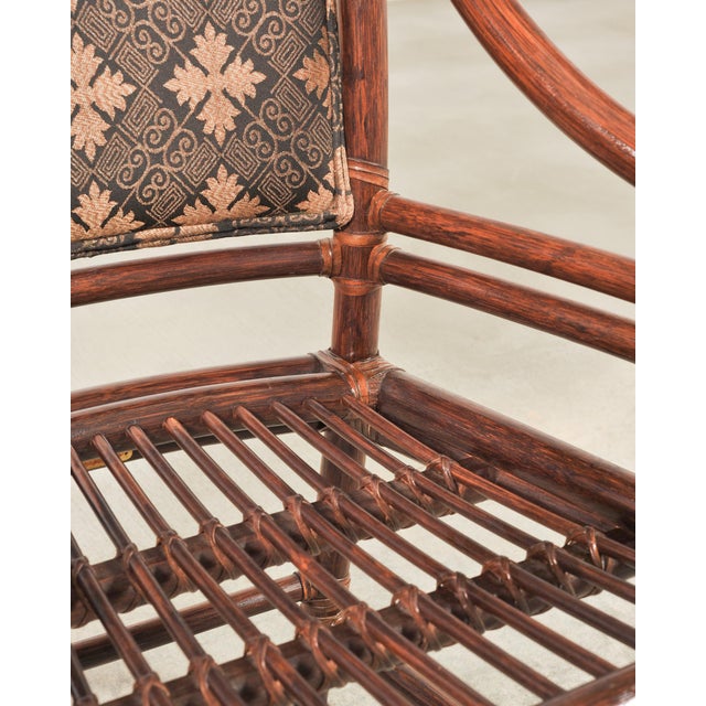 Set of Four McGuire Rattan Target Upholstered Dining Armchairs For Sale - Image 15 of 18