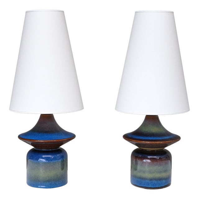 Table Lamps in Glazed Stoneware by Einar Johansen for Søholm, Denmark, 1960s, Set of 2 For Sale