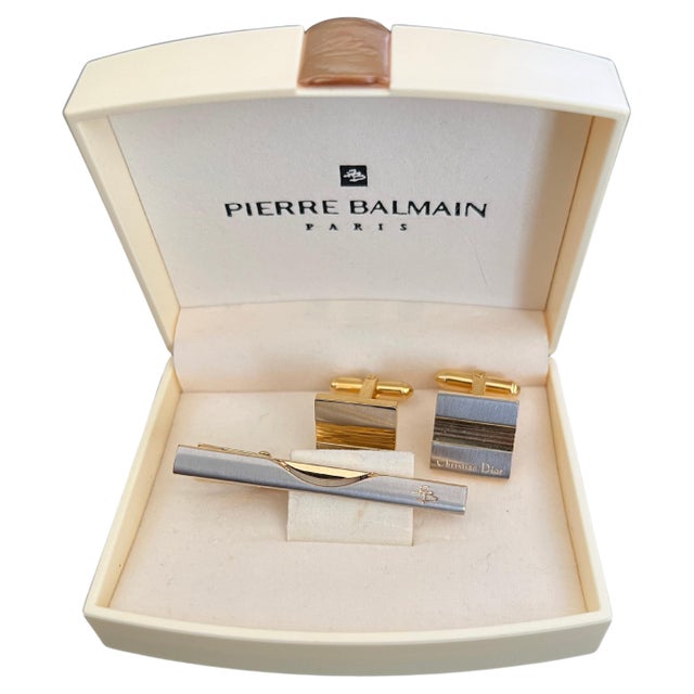 Rare Vintage Pierre Balmain "Circa 1980s" Cufflinks & Neck Tie Original Case For Sale - Image 15 of 18