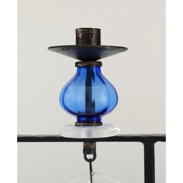 Kosta Boda Large Candle Holder in Cast Iron with Art Glass by Erik Höglund for Kosta Boda For Sale - Image 4 of 7