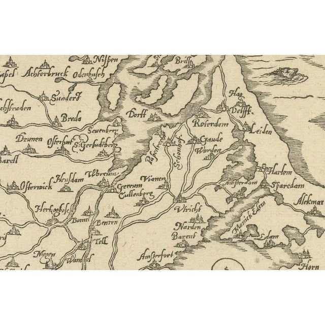 17th Century Woodcut Map of the Rhine River Region in Germany and Holland, 1628 For Sale - Image 5 of 7