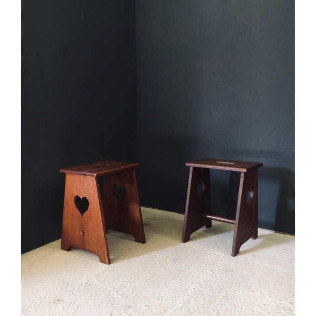 Wood Arts & Crafts Heart Stools, Belgium, 1920s, Set of 2 For Sale - Image 7 of 18