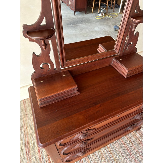 Antique Mid-19th Century Walnut Dresser With Arched Mirror & Hidden Drawer For Sale - Image 10 of 11