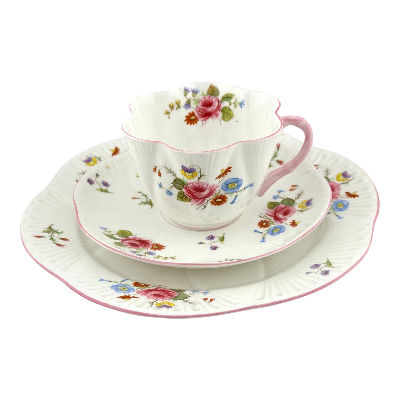 Shelley Rose & Red Daisy Trio Dainty Shape, Vintage English Bone China ...
