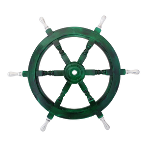Antique Vintage Nautical Handcrafted Green Wooden Ship Wheel With Aluminium Hub & Handle