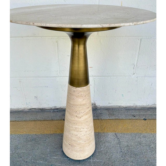 Modern Revelation Modern Travertine Pier Accent Table For Sale - Image 3 of 3