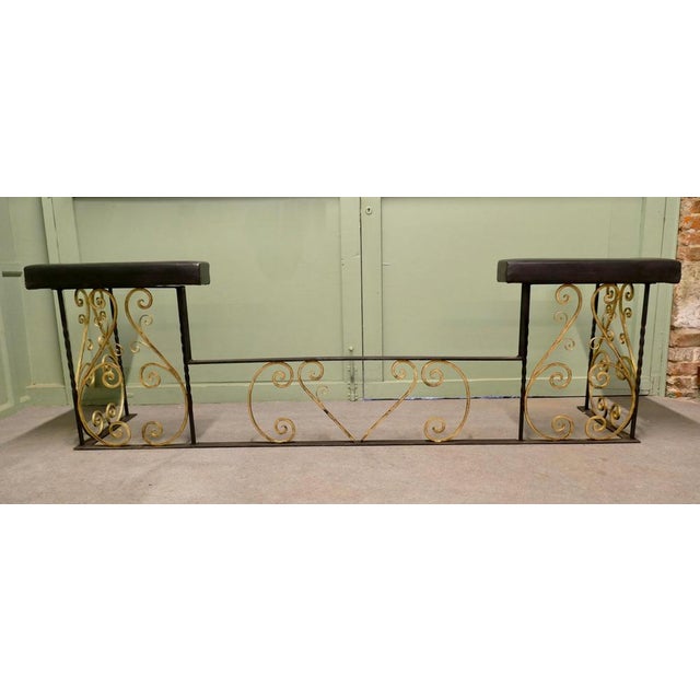 Very large Decorative Wrought Iron and Leather Club Fender This is a blacksmith made piece of Country House Furniture, it...