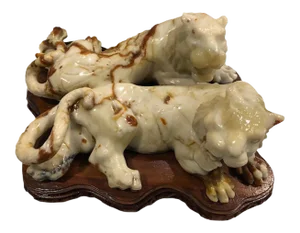 Vintage Chinese White Jade Lions on Custom Stand