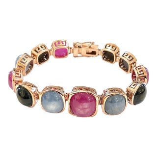 Bochic “Capri” Ruby & Multi Fancy Sapphire & Ruby Bracelet Set In 18K Gold & Silver For Sale