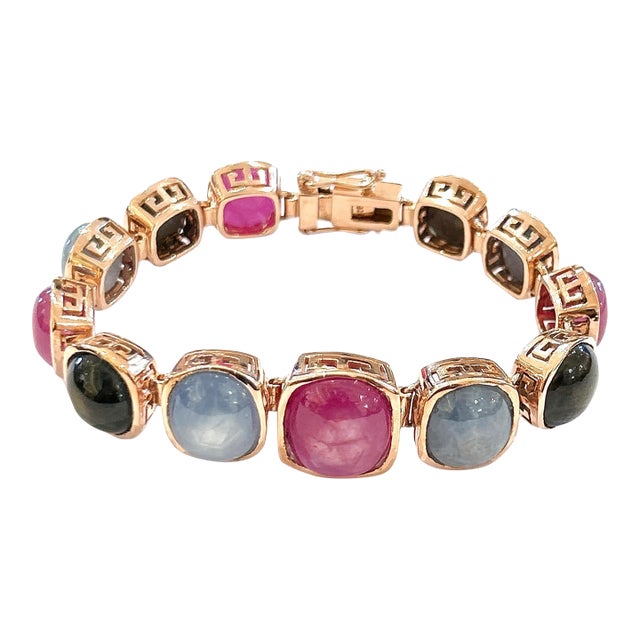 Bochic “Capri” Ruby & Multi Fancy Sapphire & Ruby Bracelet Set In 18K Gold & Silver For Sale