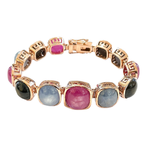 Bochic “Capri” Ruby & Multi Fancy Sapphire & Ruby Bracelet Set In 18K Gold & Silver