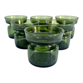 Set of 6 Vintage Dansk Denmark Ihq Green Glass Stackable Candle Holders - Jens Quistgaard MCM For Sale