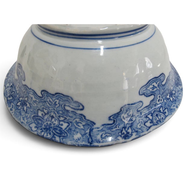 Early 20th Century Vintage Japanese Blue Porcelain Bird Flower Kirin Design 9" Serving Bowl For Sale - Image 5 of 7