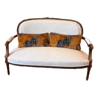 Louis XVI Style Painted & Gilt Oval-Back Canapé For Sale