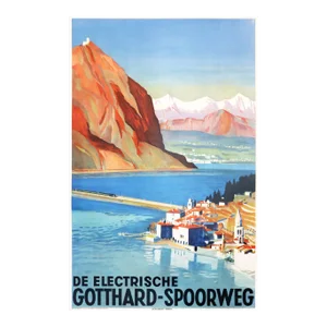 1935 Original Swiss Art Deco Railway Poster, De Electrische Gotthard