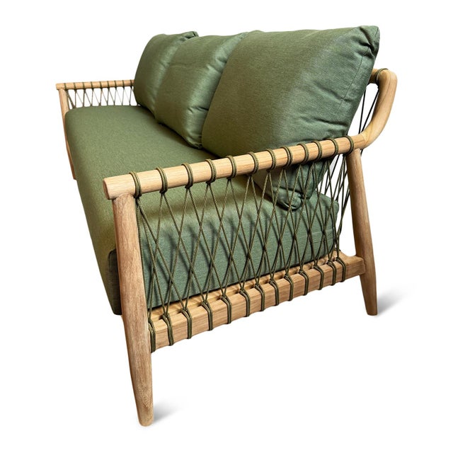 Outdoor Teak & Fern Green Sofa For Sale - Image 10 of 13