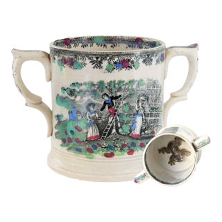 1840s English Staffordshire Transferware Frog Mug For Sale