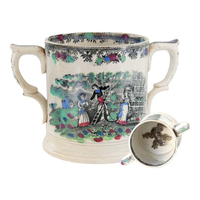 1840s English Staffordshire Transferware Frog Mug For Sale