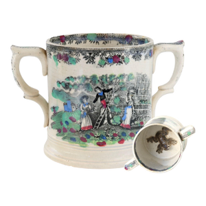 1840s English Staffordshire Transferware Frog Mug